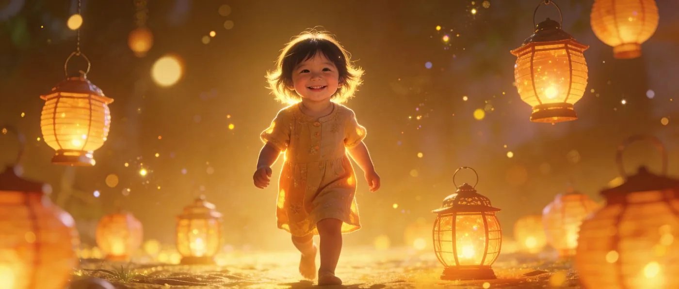 Animación niña con linternas